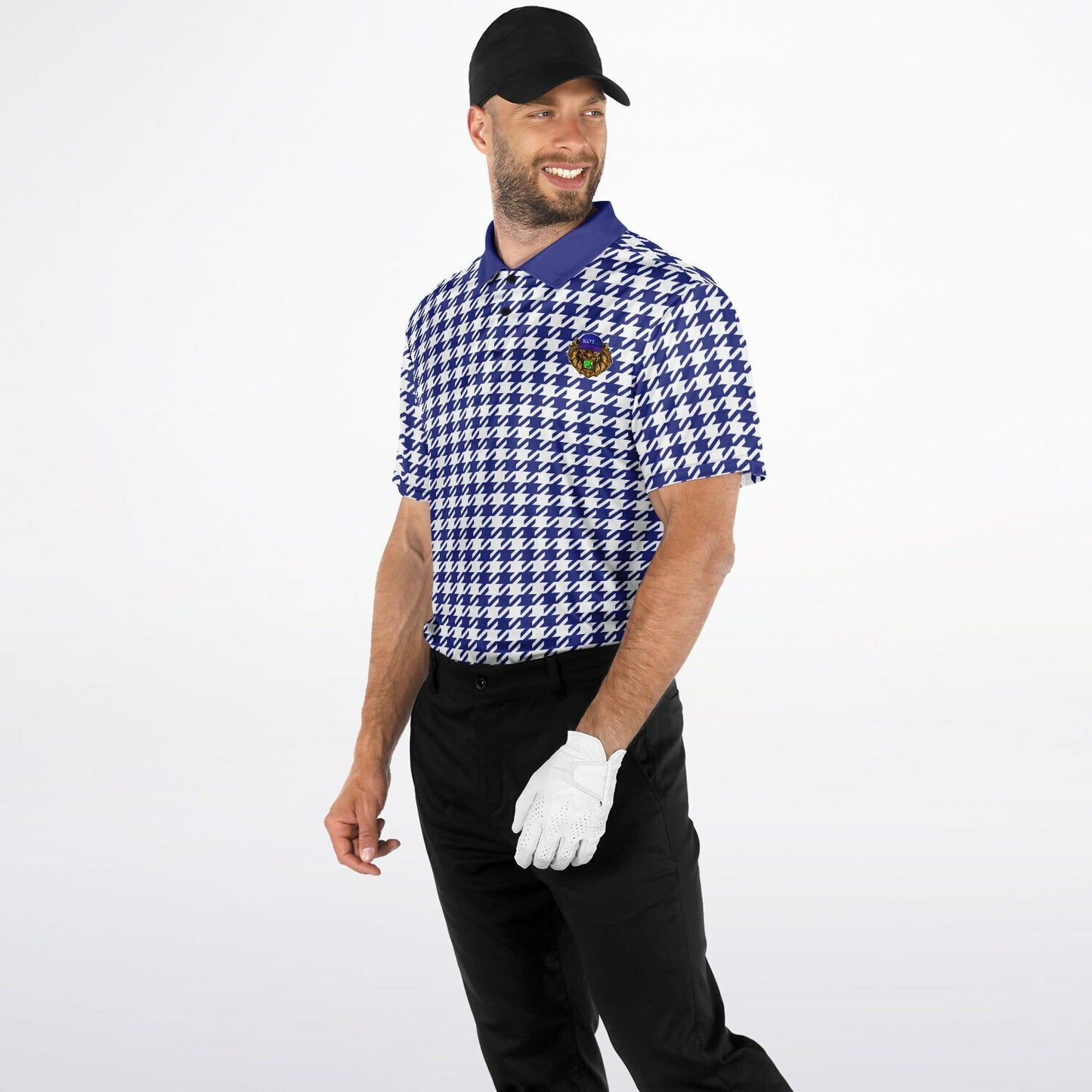 Houndstooth Pattern - Men's Polo Shirt - BlueWhite wLogo