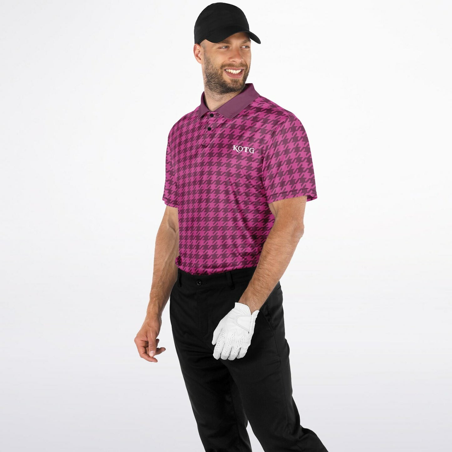 Houndstooth Pattern - Men's Polo Shirt - Burgandy