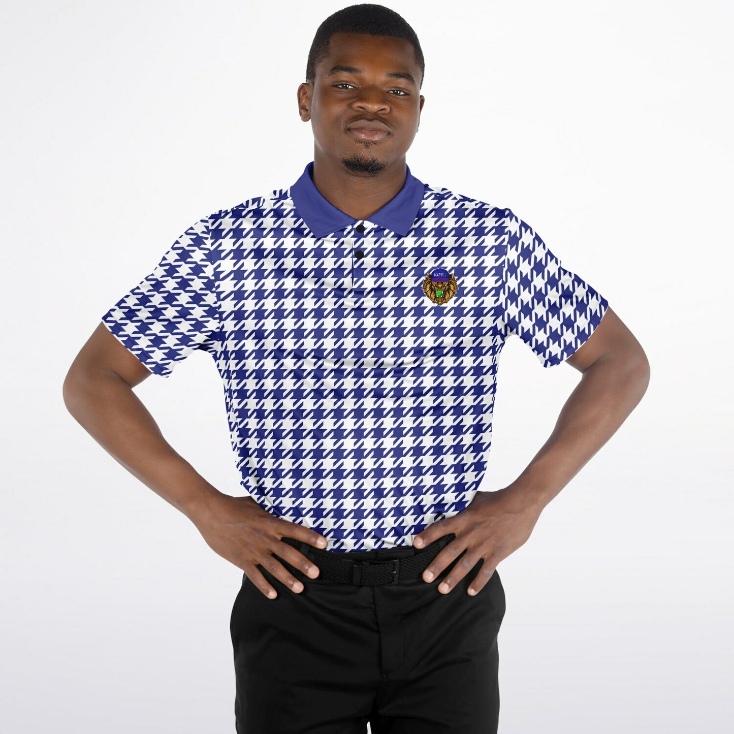 Houndstooth Pattern - Men's Polo Shirt - BlueWhite wLogo