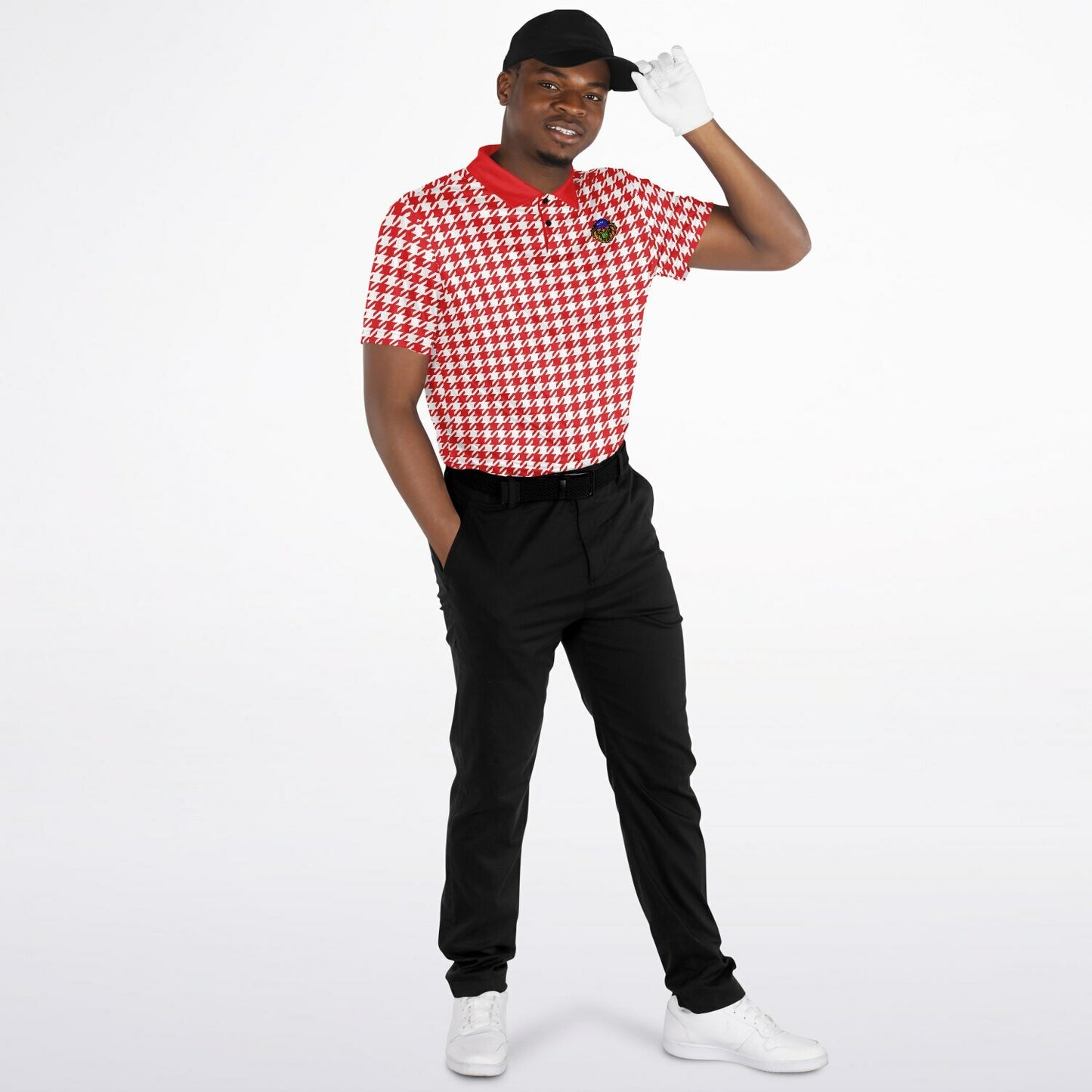 Houndstooth Pattern - Men's Polo - RedWhite-  wLogo