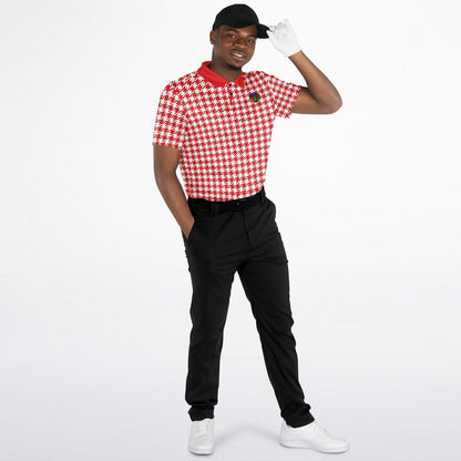 Houndstooth Pattern - Men's Polo - RedWhite-  wLogo