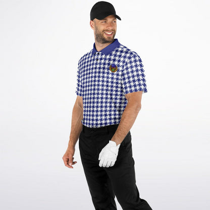 Houndstooth Pattern - Men's Polo Shirt - BlueWhite wLogo