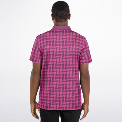 Houndstooth Pattern - Men's Polo Shirt - Burgandy wLogo