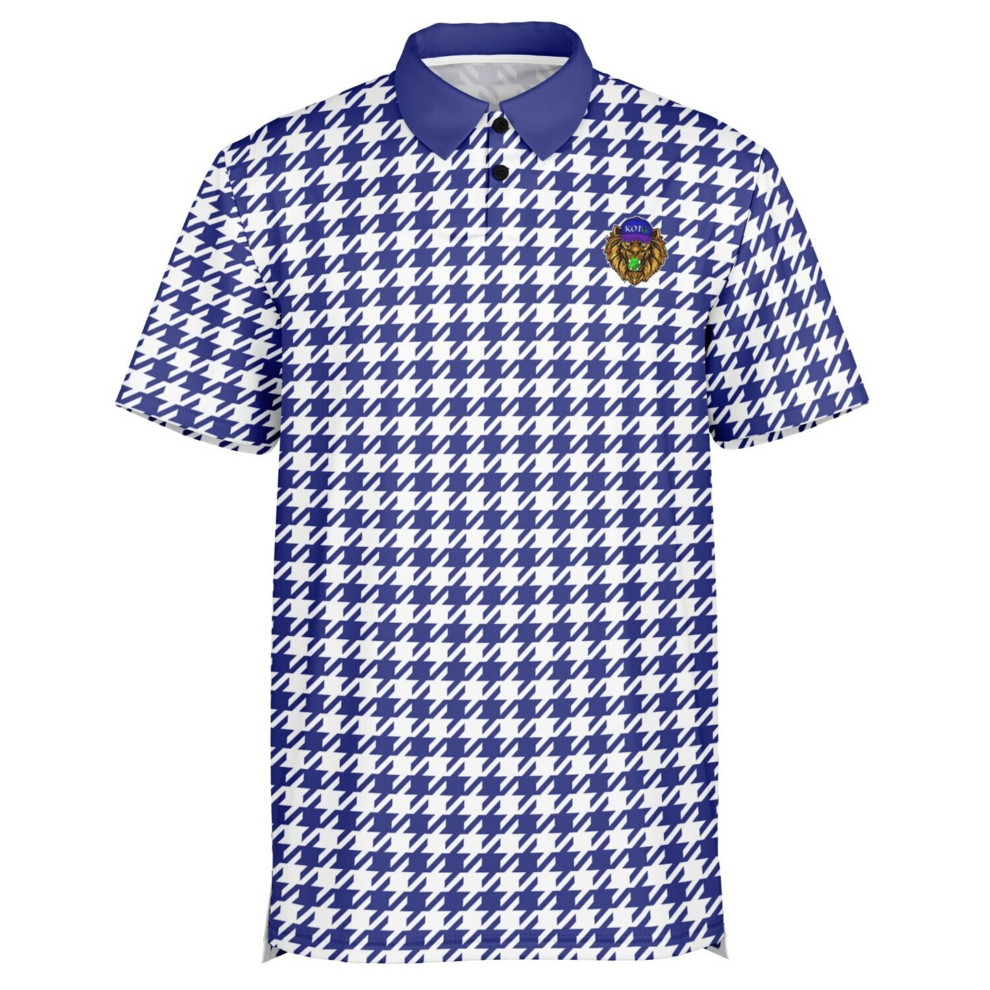 Houndstooth Pattern - Men's Polo Shirt - BlueWhite wLogo