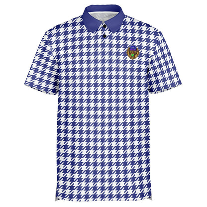 Houndstooth Pattern - Men's Polo Shirt - BlueWhite wLogo