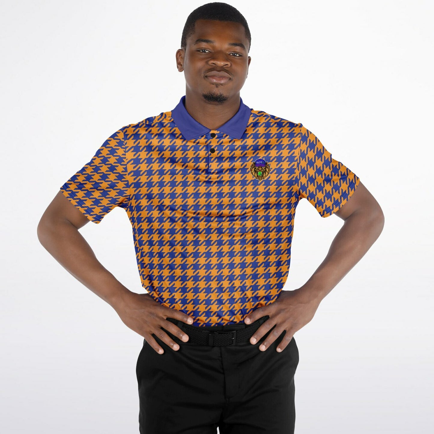Houndstooth Pattern - Men's Polo - BlueOrange-  wLogo