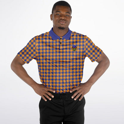 Houndstooth Pattern - Men's Polo - BlueOrange-  wLogo