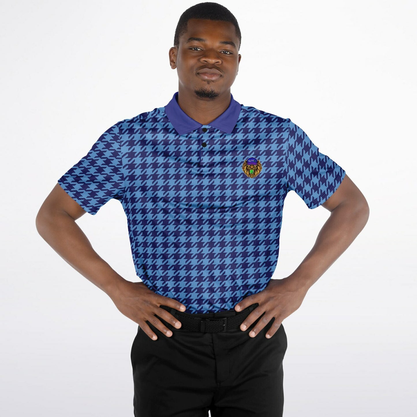 Houndstooth Pattern - Men's Polo Shirt - BlueBlue wLogo