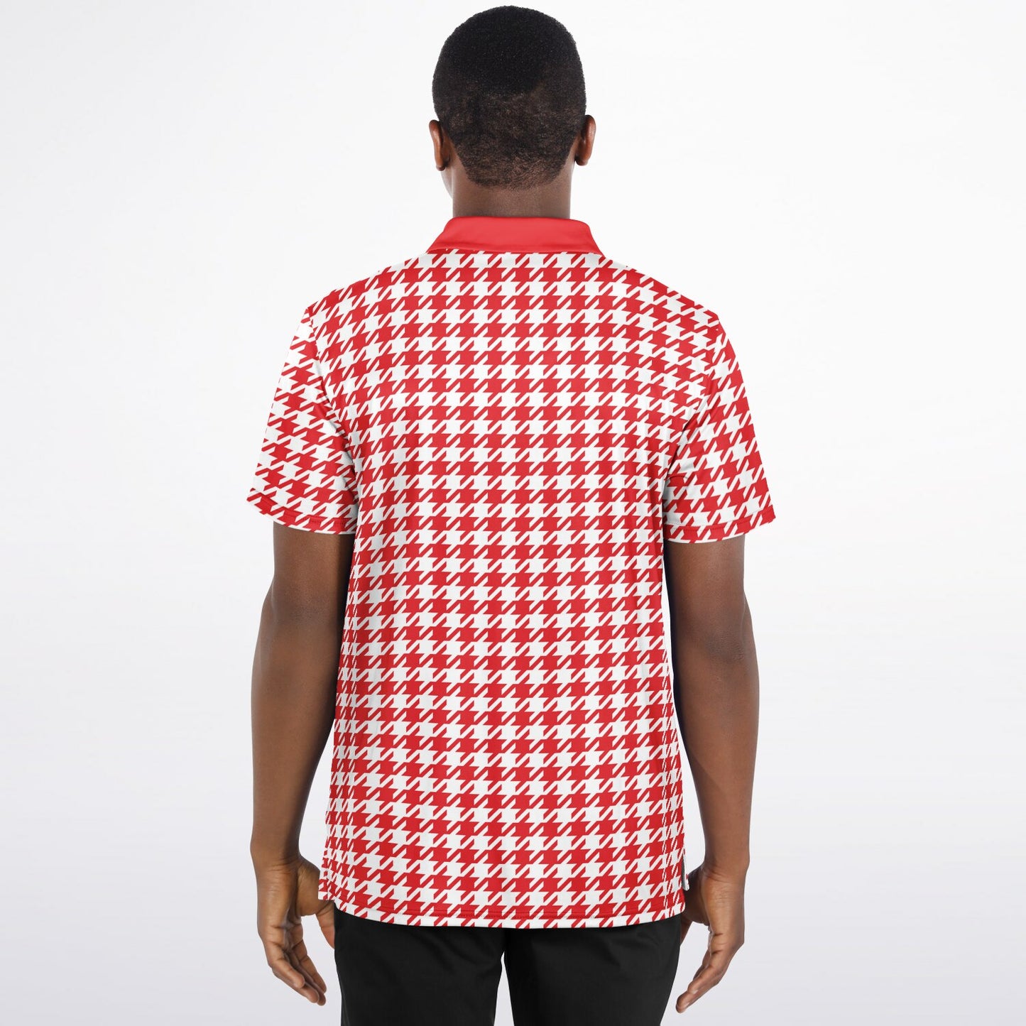 Houndstooth Pattern - Men's Polo - RedWhite-  wLogo
