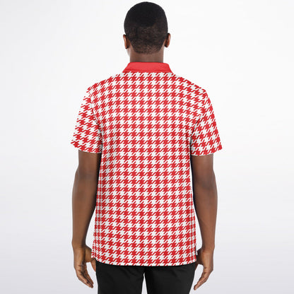 Houndstooth Pattern - Men's Polo - RedWhite-  wLogo