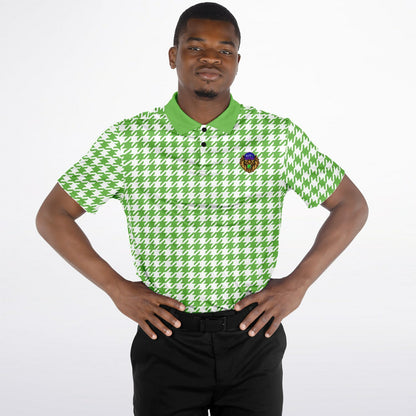 Houndstooth Pattern - Men's Polo Shirt - LightGreen wLogo