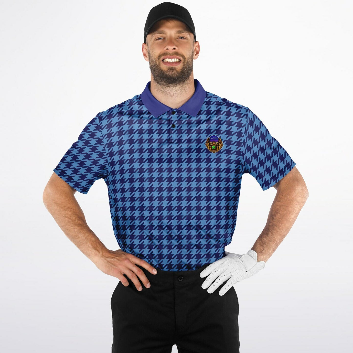 Houndstooth Pattern - Men's Polo Shirt - BlueBlue wLogo