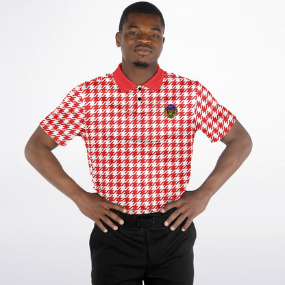 Houndstooth Pattern - Men's Polo - RedWhite-  wLogo