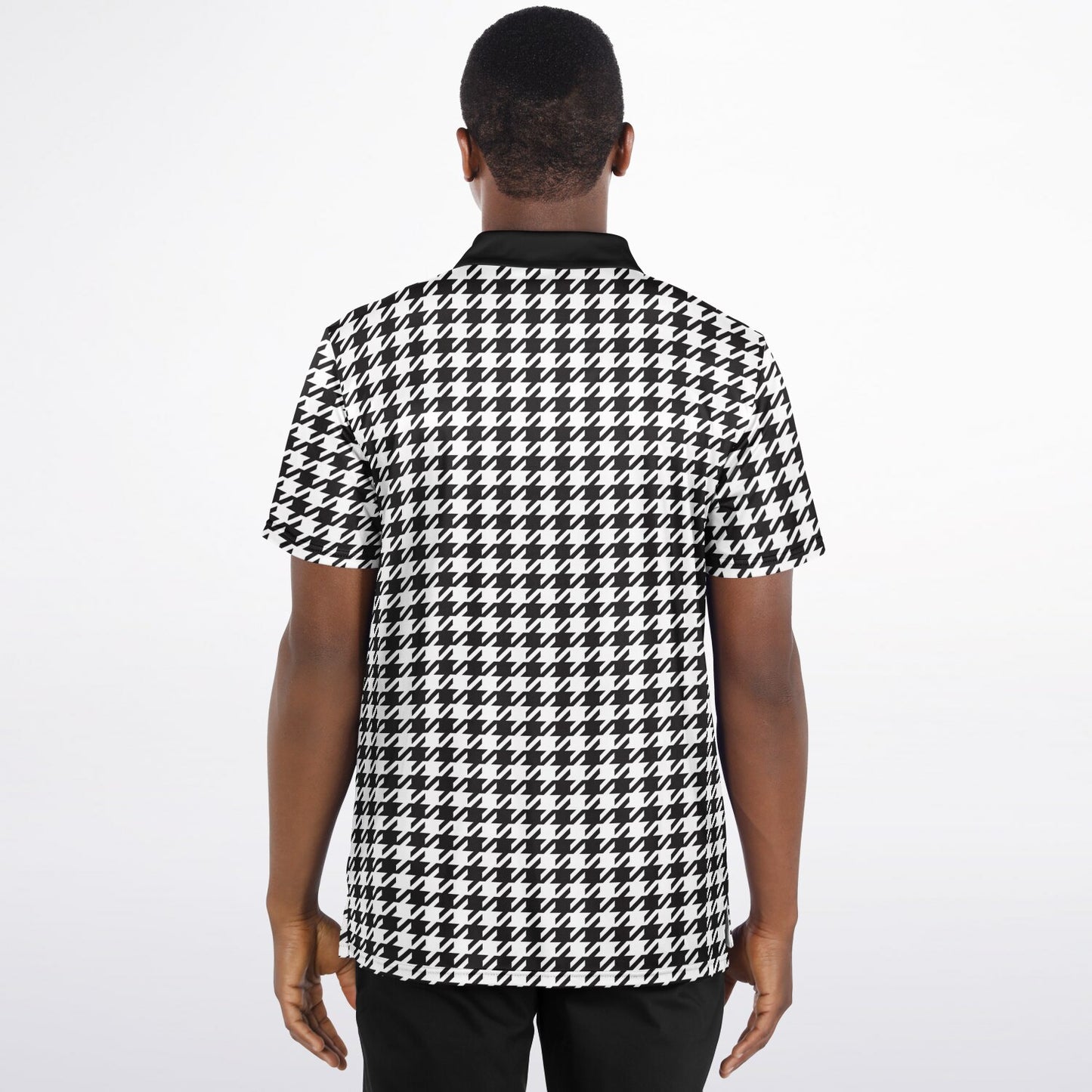Houndstooth Pattern - Men's Polo - BlackWhite-  wLogo