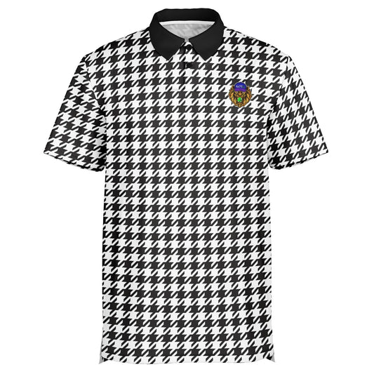Houndstooth Pattern - Men's Polo - BlackWhite-  wLogo