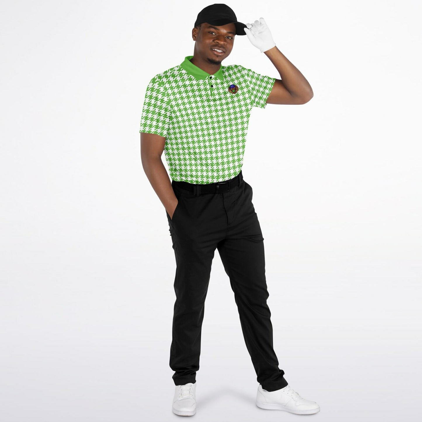 Houndstooth Pattern - Men's Polo Shirt - LightGreen wLogo