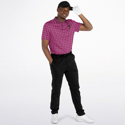 Houndstooth Pattern - Men's Polo Shirt - Burgandy wLogo