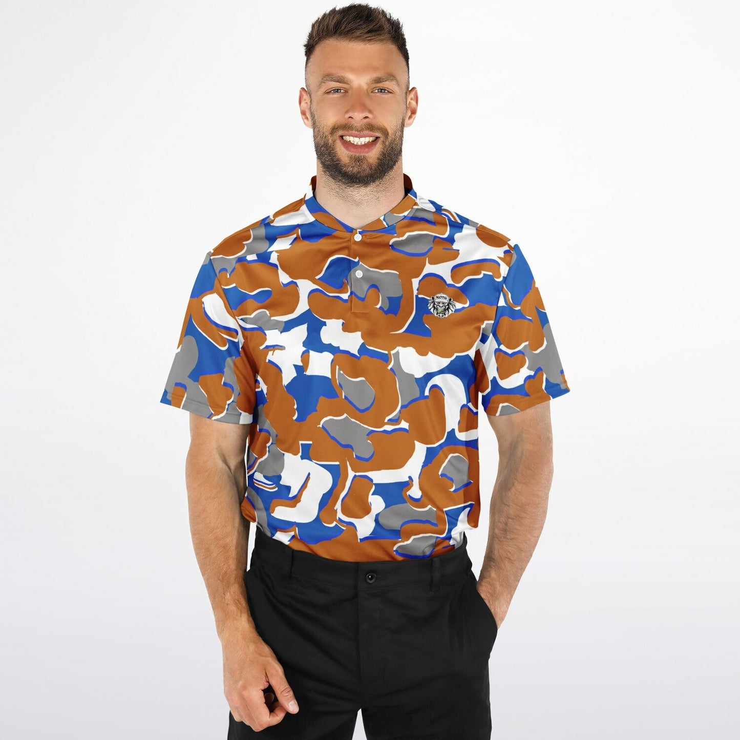 Camo - Blade Collar Polo Shirt (OrangeWhiteBlue)
