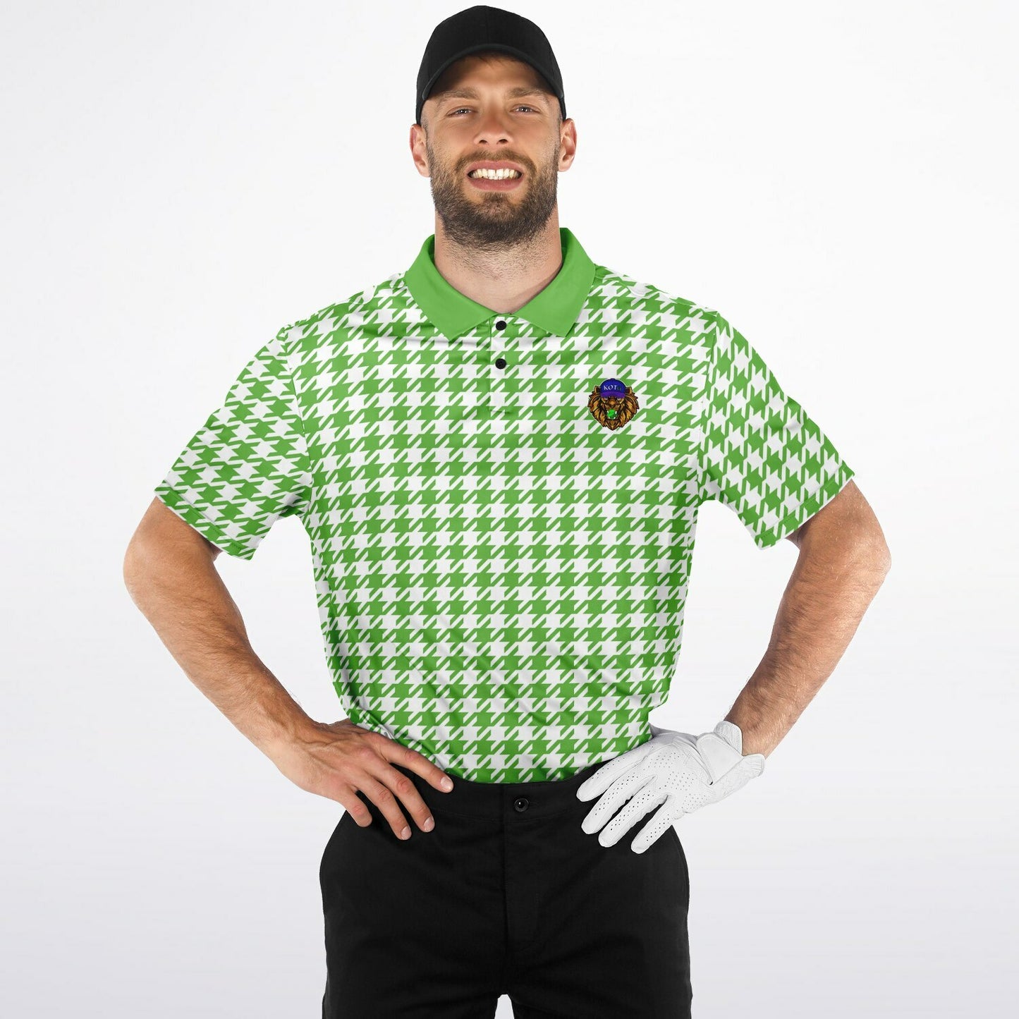 Houndstooth Pattern - Men's Polo Shirt - LightGreen wLogo