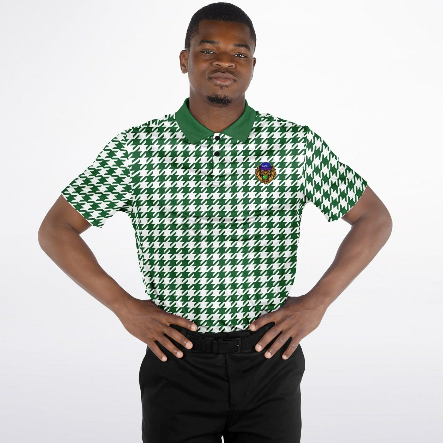 Houndstooth Pattern - Men's Polo Shirt - Green wLogo
