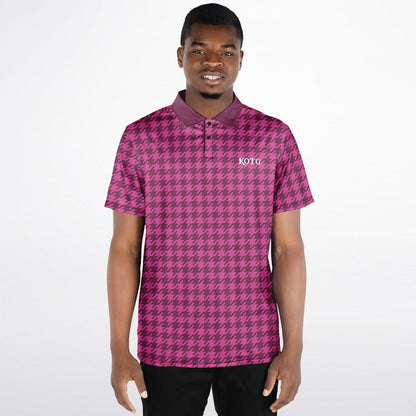 Houndstooth Pattern - Men's Polo Shirt - Burgandy