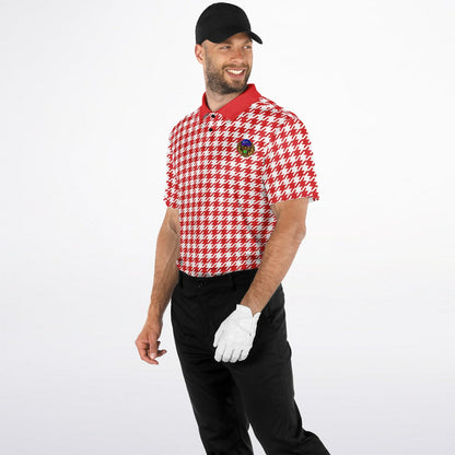Houndstooth Pattern - Men's Polo - RedWhite-  wLogo