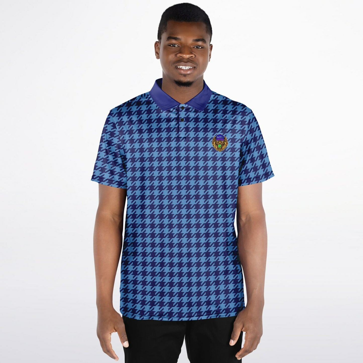 Houndstooth Pattern - Men's Polo Shirt - BlueBlue wLogo