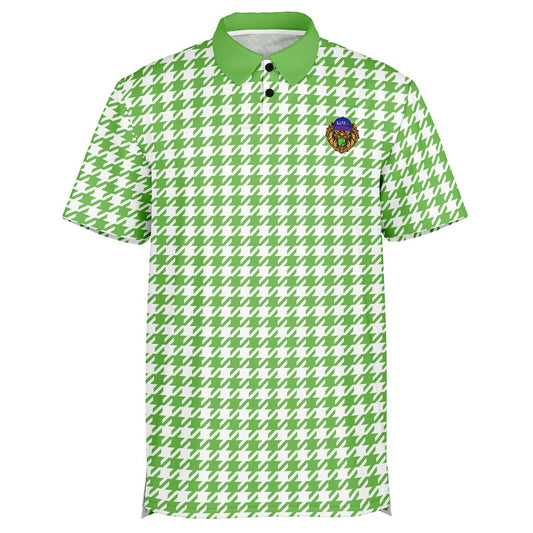 Houndstooth Pattern - Men's Polo Shirt - LightGreen wLogo
