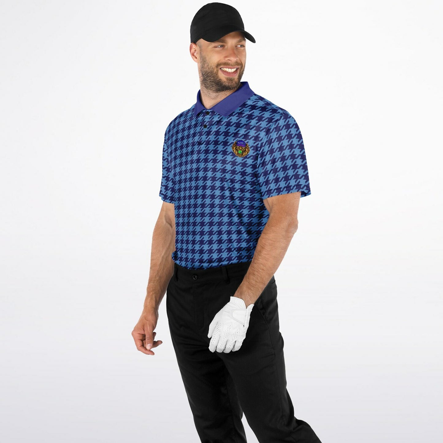 Houndstooth Pattern - Men's Polo Shirt - BlueBlue wLogo