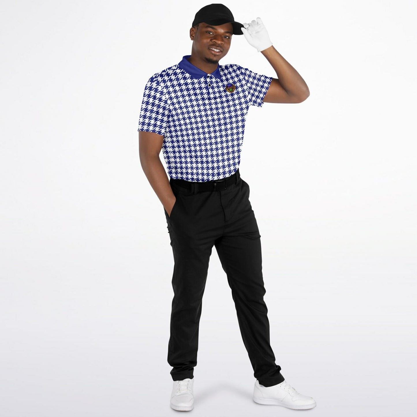 Houndstooth Pattern - Men's Polo Shirt - BlueWhite wLogo