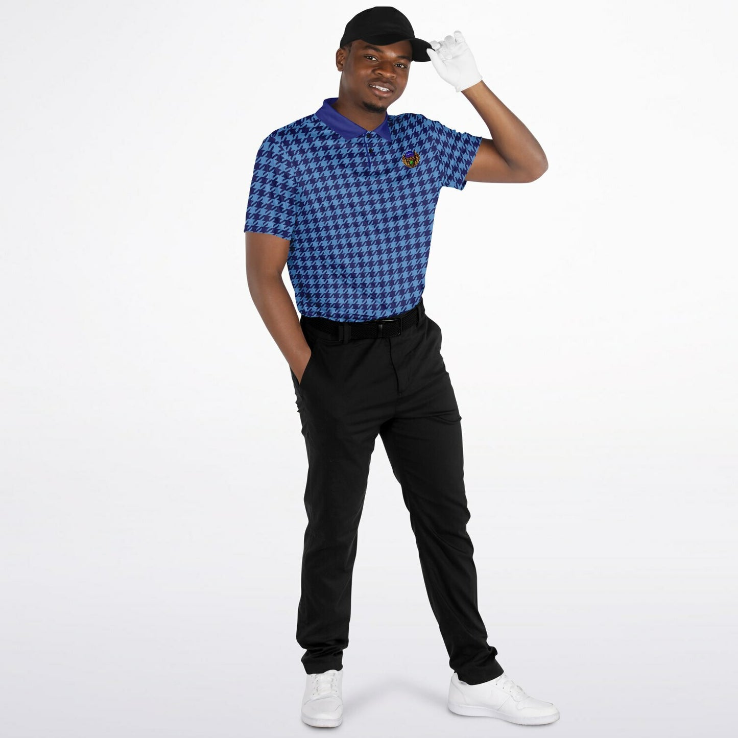 Houndstooth Pattern - Men's Polo Shirt - BlueBlue wLogo