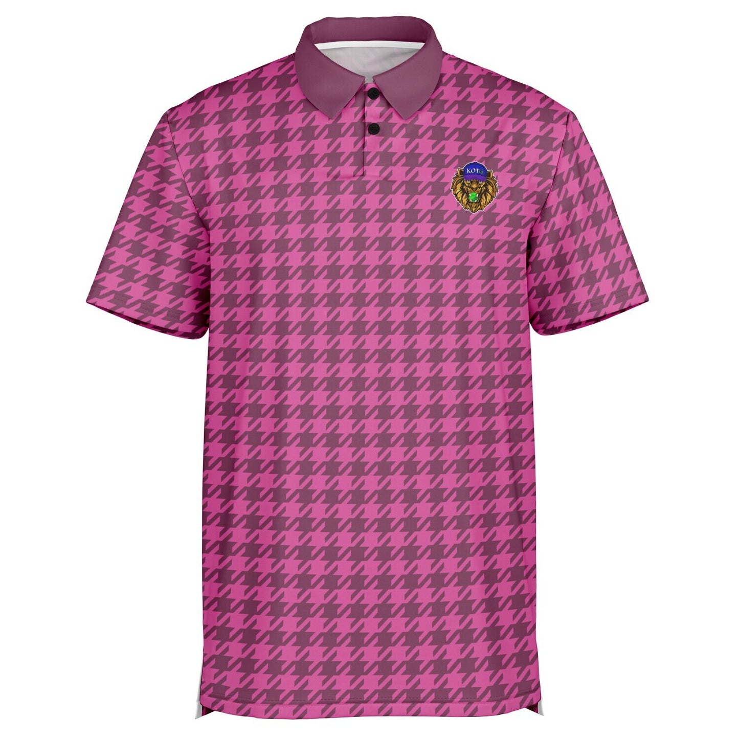 Houndstooth Pattern - Men's Polo Shirt - Burgandy wLogo