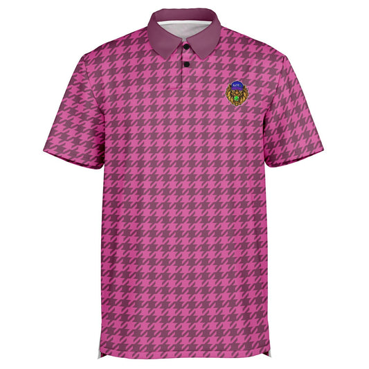 Houndstooth Pattern - Men's Polo Shirt - Burgandy wLogo