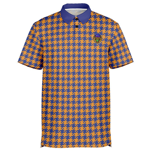 Houndstooth Pattern - Men's Polo - BlueOrange-  wLogo