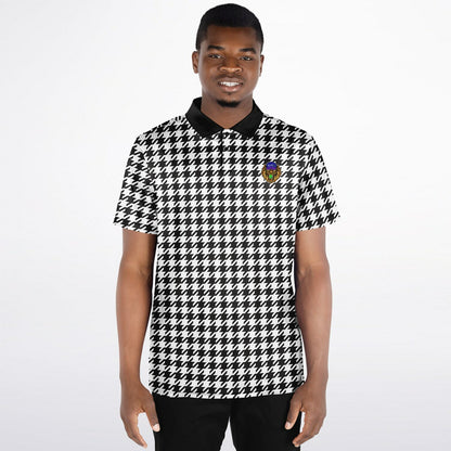 Houndstooth Pattern - Men's Polo - BlackWhite-  wLogo