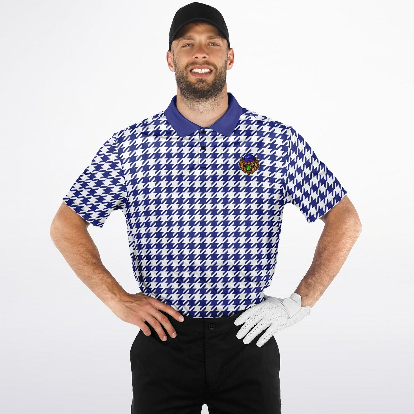 Houndstooth Pattern - Men's Polo Shirt - BlueWhite wLogo