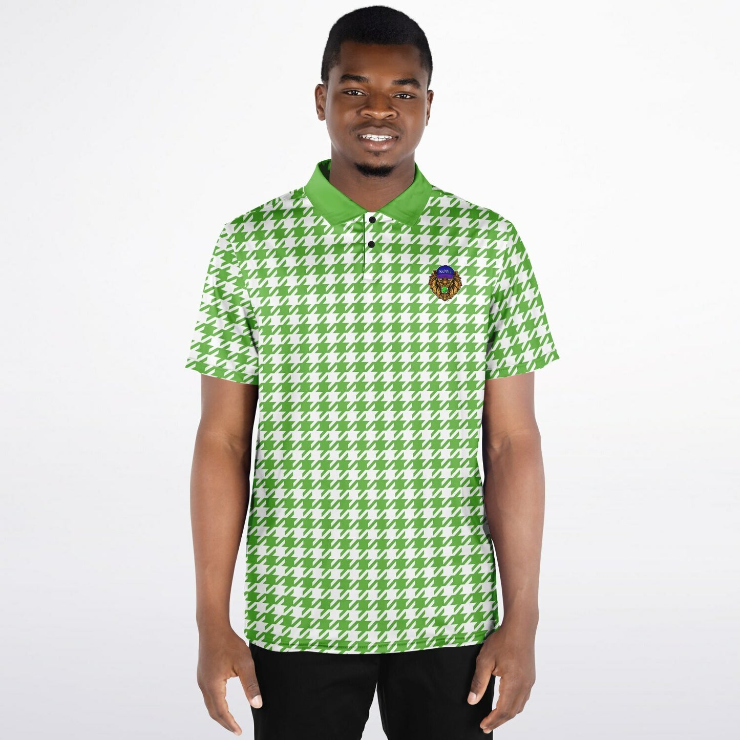 Houndstooth Pattern - Men's Polo Shirt - LightGreen wLogo