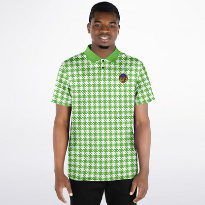 Houndstooth Pattern - Men's Polo Shirt - LightGreen wLogo