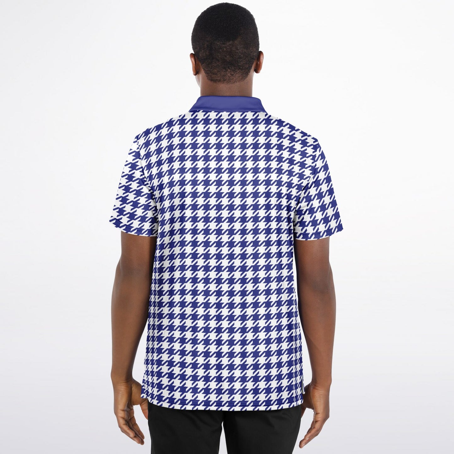 Houndstooth Pattern - Men's Polo Shirt - BlueWhite wLogo