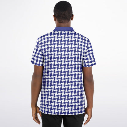 Houndstooth Pattern - Men's Polo Shirt - BlueWhite wLogo