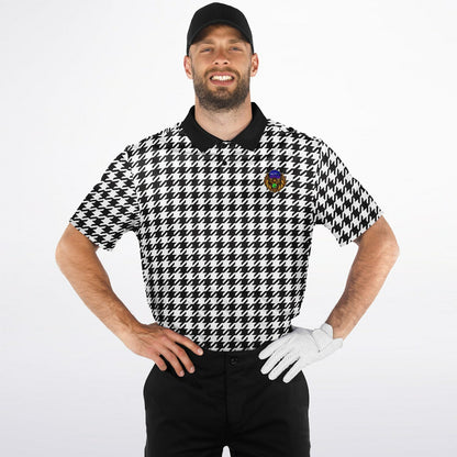 Houndstooth Pattern - Men's Polo - BlackWhite-  wLogo