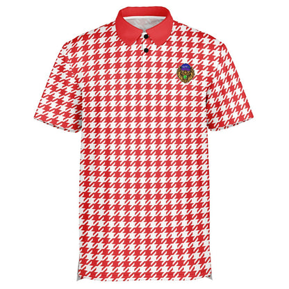Houndstooth Pattern - Men's Polo - RedWhite-  wLogo