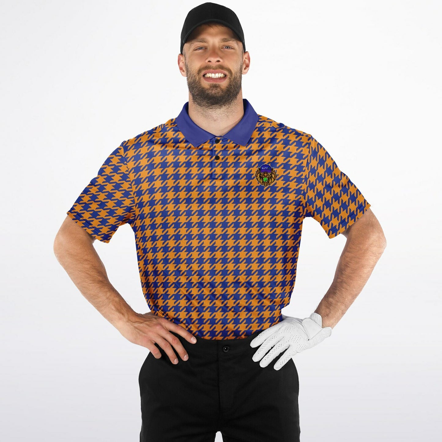 Houndstooth Pattern - Men's Polo - BlueOrange-  wLogo