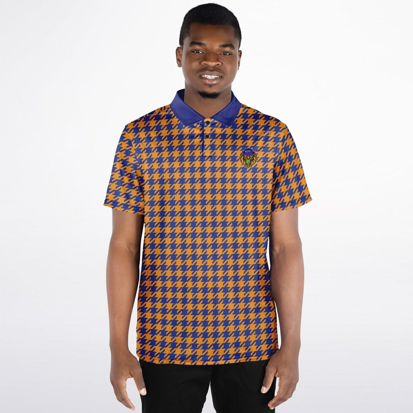 Houndstooth Pattern - Men's Polo - BlueOrange-  wLogo