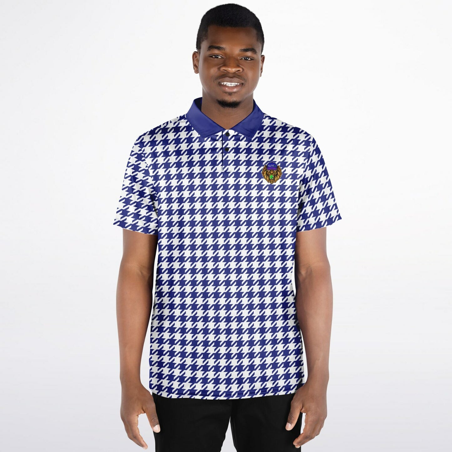 Houndstooth Pattern - Men's Polo Shirt - BlueWhite wLogo