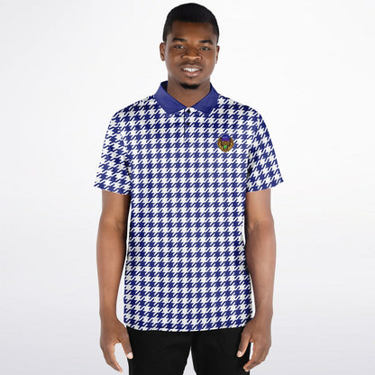 Houndstooth Pattern - Men's Polo Shirt - BlueWhite wLogo