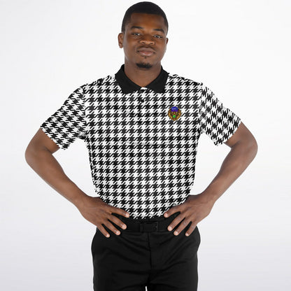 Houndstooth Pattern - Men's Polo - BlackWhite-  wLogo
