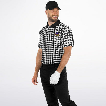 Houndstooth Pattern - Men's Polo - BlackWhite-  wLogo