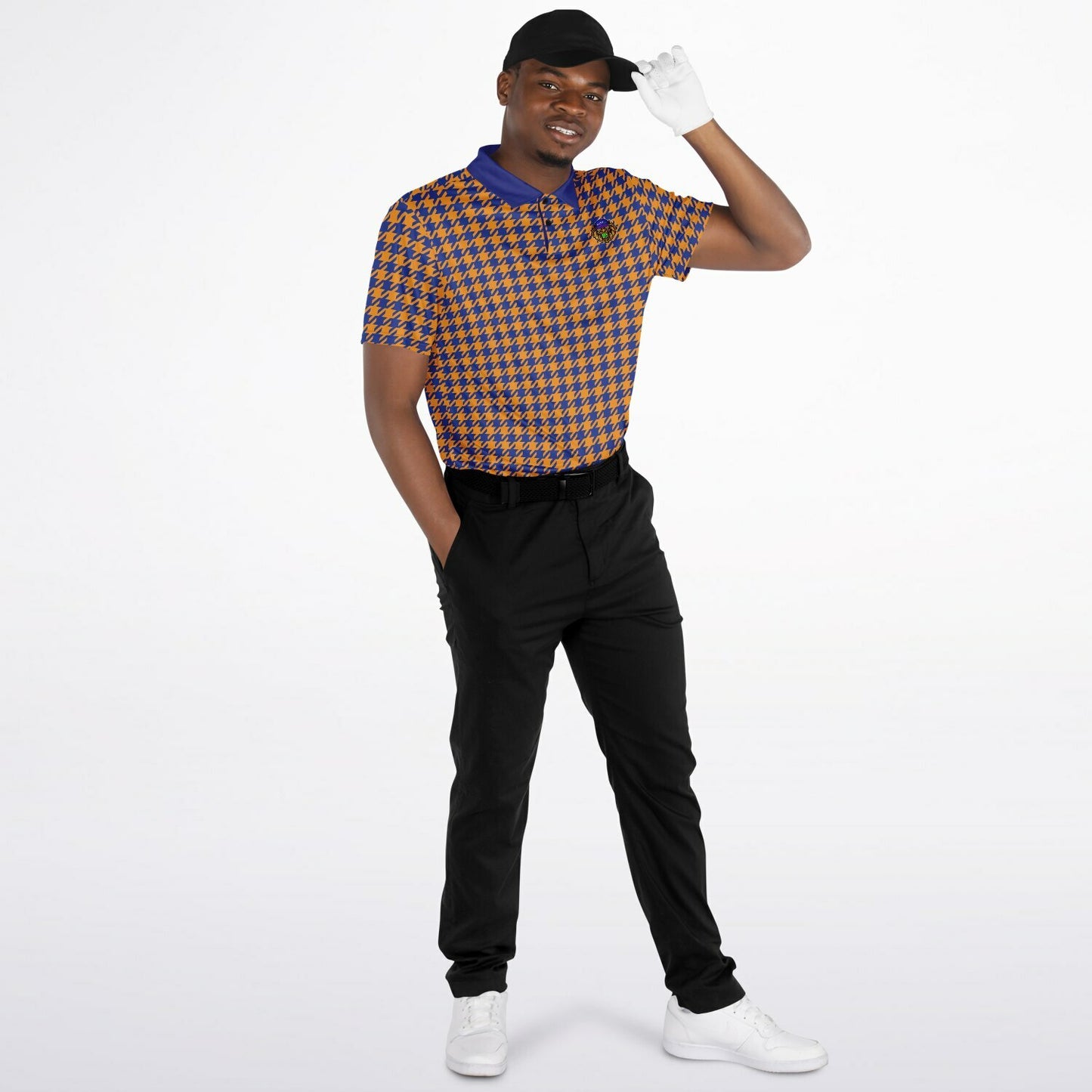 Houndstooth Pattern - Men's Polo - BlueOrange-  wLogo