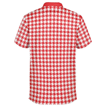 Houndstooth Pattern - Men's Polo - RedWhite-  wLogo